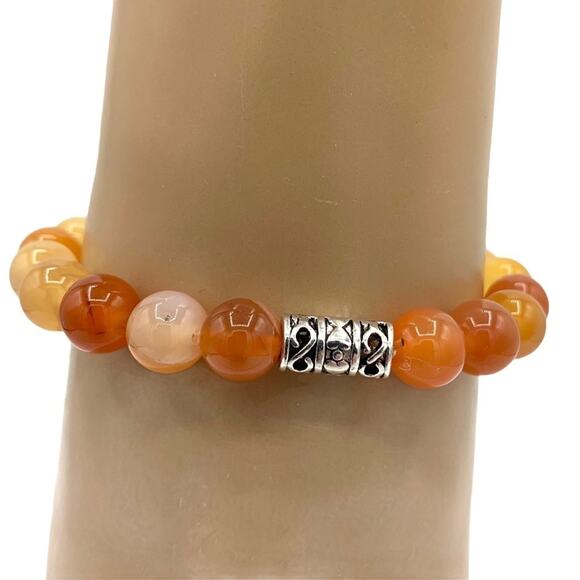 Howelite butterfky bracelet with mookanite and orange agate beads Handmade - Picture 5 of 5